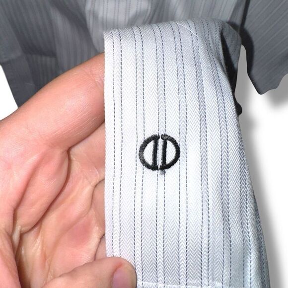 David Donahue White & Gray Striped Dress Shirt Size L 16.5 34/35 - Picture 4 of 8